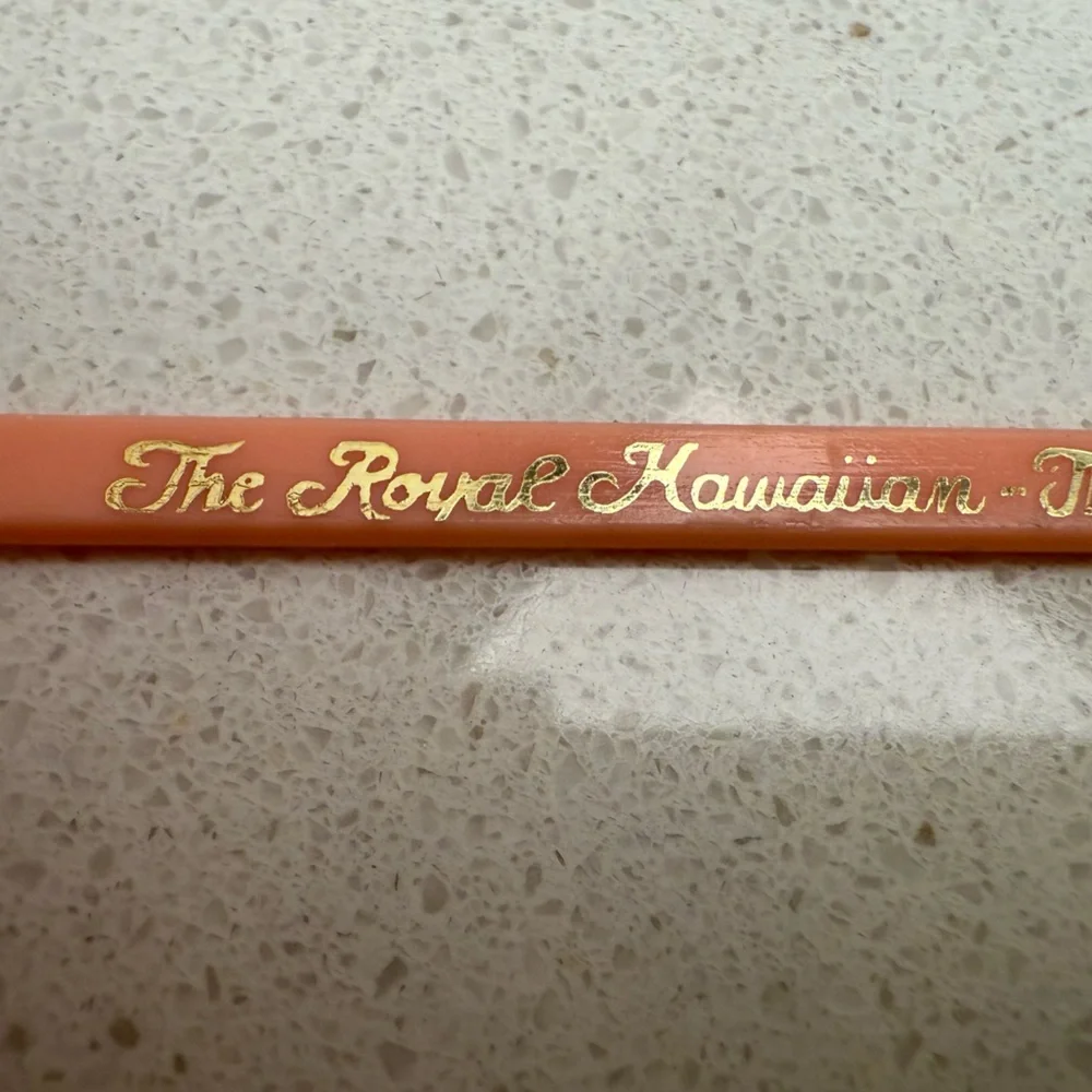 Vintage Pink Swizzle Stick The Royal Hawaiian The Hotel on Waikiki Beach Hawaii
